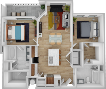 B1 - Two Bedroom / Two Bath 1001 Sq. Ft.*
