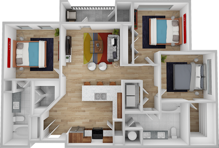 C1 - Three Bedroom / Two Bath 1130 Sq. Ft.*